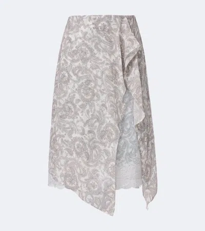 Acne Studios Paisley Lace-trimmed Silk Crêpe Midi Skirt In Sand