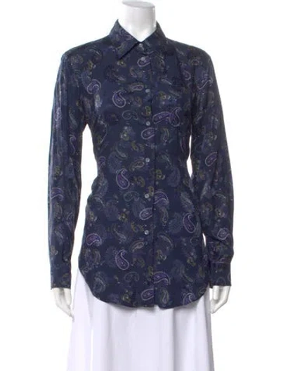 Pre-owned Acne Studios Paisley Print Long Sleeve Button-up Top W/ Tags In Blue