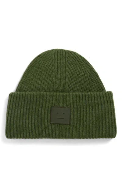 Acne Studios Pana Face Patch Wool & Yak Hair Blend Rib Beanie In Green