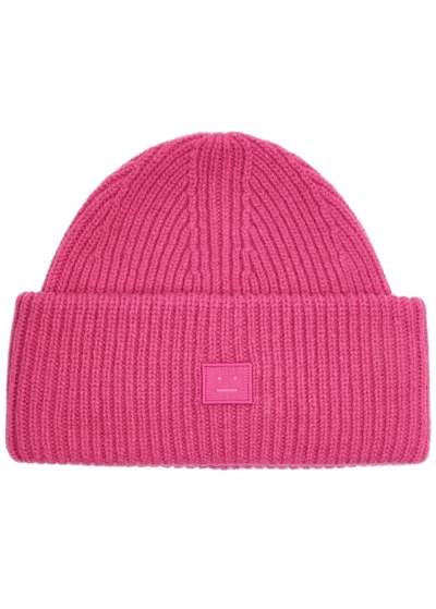 Acne Studios Pana Face Ribbed Wool Beanie In Fuchsia