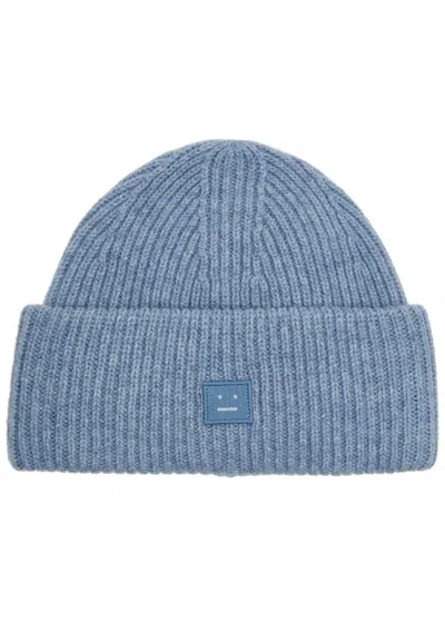 Acne Studios Pana Face Ribbed Wool Beanie In Light Blue