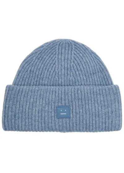 Acne Studios Pana Face Ribbed Wool Beanie In Blue
