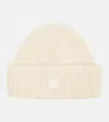 Acne Studios Beige Small Logo Beanie In Oatmeal Melange