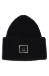 Acne Studios Pansy Crystal Face Wool Rib Beanie In Black