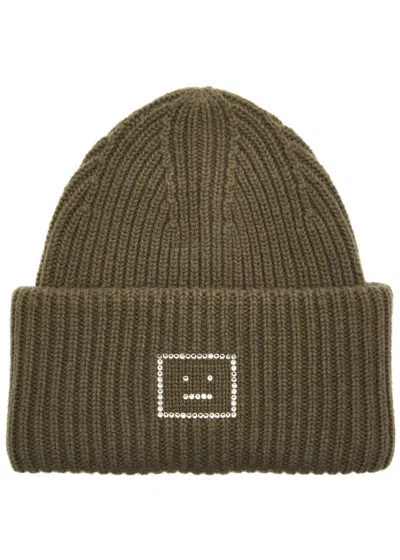 Acne Studios Pansy Embellished Wool Beanie In Green