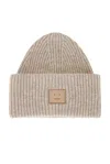 Acne Studios Womens Greige Melange Ribbed Brand-patch Wool-blend Beanie In Brown
