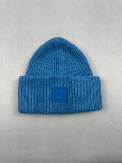 Pre-owned Acne Studios Pansy Face Knitted Wool Beanie Hat In Blue