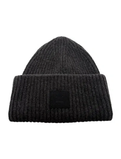 Pre-owned Acne Studios Pansy Face Rib Knit Beanie In Grey
