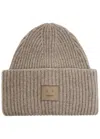 Acne Studios Pansy Face Ribbed Wool-blend Beanie In Brown