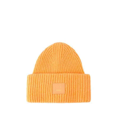 Acne Studios Mens Mandarin Orange Melange Pansy Brand-patch Wool Beanie Hat In Yellow