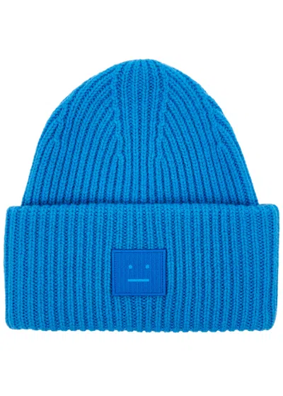 Acne Studios Pansy Ribbed Wool Beanie In Blue