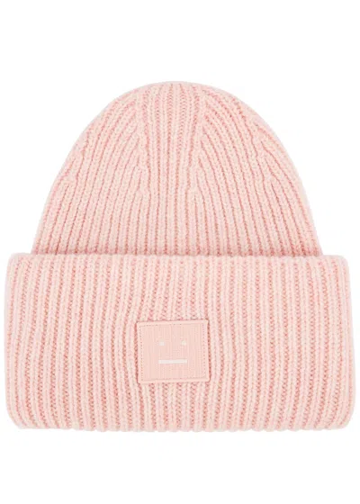Acne Studios Pansy Ribbed Wool Beanie In Pink