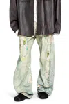 Acne Studios Distressed Printed Barrel-leg Jeans In Green