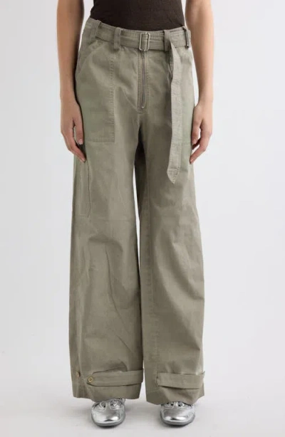 Acne Studios Parko Belted Cotton Stretch Gabardine Wide Leg Pants In Green