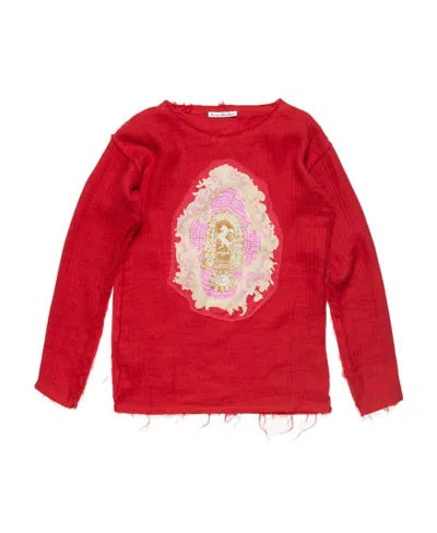 Acne Studios Patch-detail Linen-blend T-shirt In Red