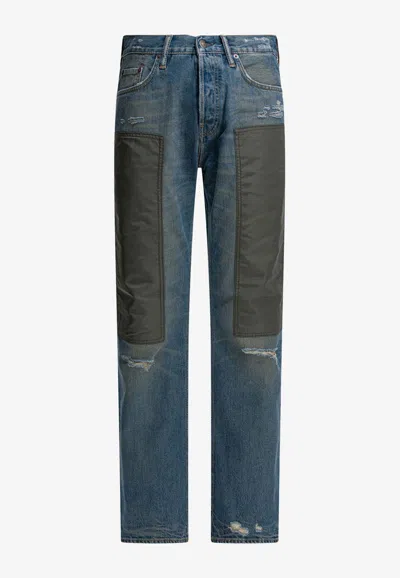 Acne Studios Patchwork Distressed Jeans In Blue