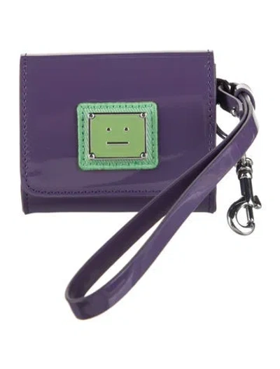Pre-owned Acne Studios Patent Leather Graphic Print Wristlet In Purple