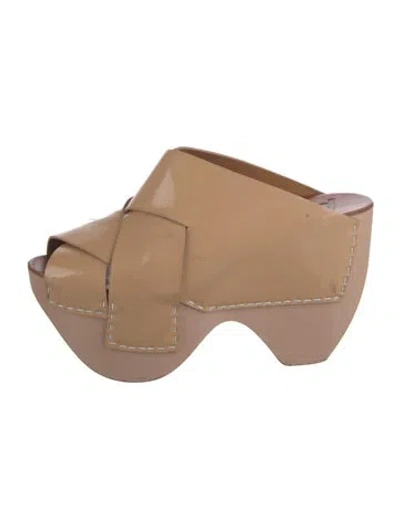 Pre-owned Acne Studios Patent Leather Mules In Neutrals