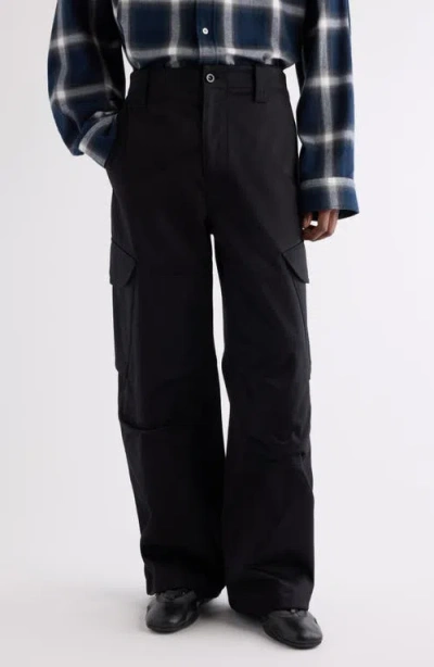 Acne Studios Patsono Heavyweight Organic Cotton Sateen Wide Leg Cargo Pants In Black