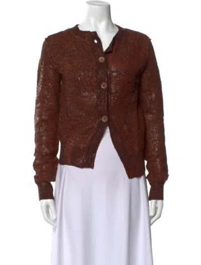 Pre-owned Acne Studios Patterned Crew Neck Button-up Top In Brown
