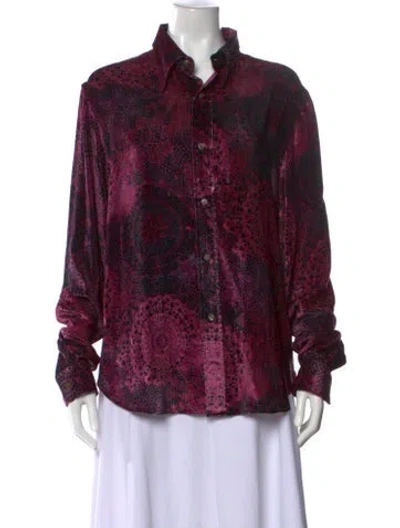Pre-owned Acne Studios Patterned Long Sleeve Button-up Top In Purple