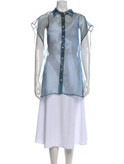 Pre-owned Acne Studios Patterned Short Sleeve Button-up Top In Blue