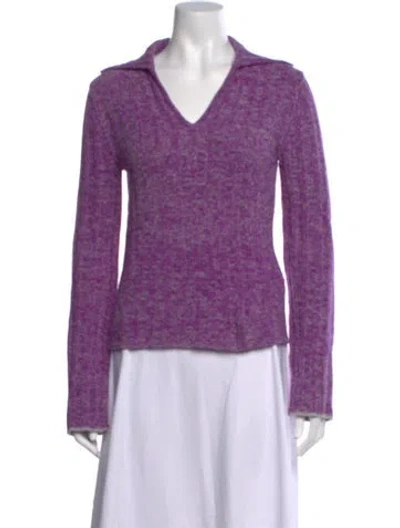 Pre-owned Acne Studios Patterned V-neck Sweater In Purple