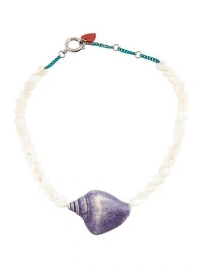 Pre-owned Acne Studios Pearl & Resin Shell Beaded Necklace, 16.25" In Multi