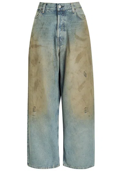 Acne Studios Penicillin Dirt-effect Wide-leg Jeans In Blue