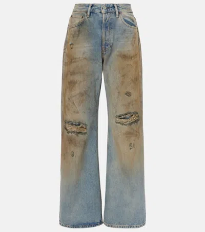 Acne Studios Womens Mid Blue Distressed Wide-leg Mid-rise Jeans