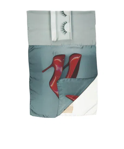 Acne Studios Print Silk Scarf In Grey,beige