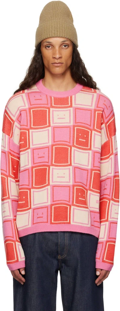 Acne Studios Face Jacquard Wool Blend Sweater In Pink