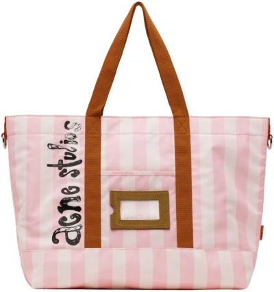 Acne Studios Pink & Off-white Striped Tote In Cjk Light Pink