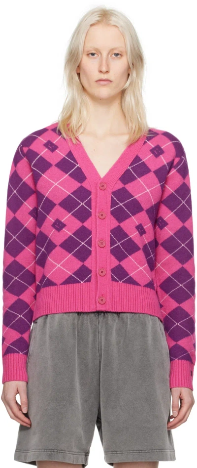 Acne Studios Pink & Purple Argyle Cardigan In Dkc Bright Pink/mid