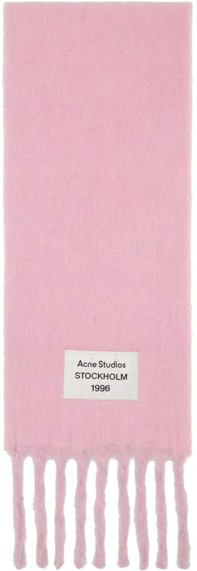 Acne Studios Pink & Purple Logo Label Fringed Scarf