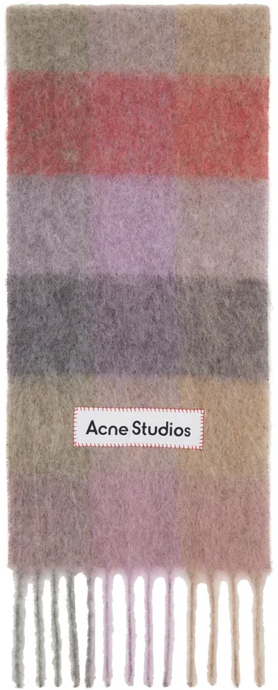 Acne Studios Pink & Purple Mohair Checked Scarf In Multi