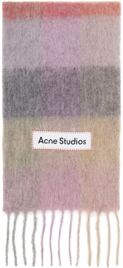 Acne Studios Pink & Purple Mohair Checked Scarf In Bob Fuchsia/lilac/pi