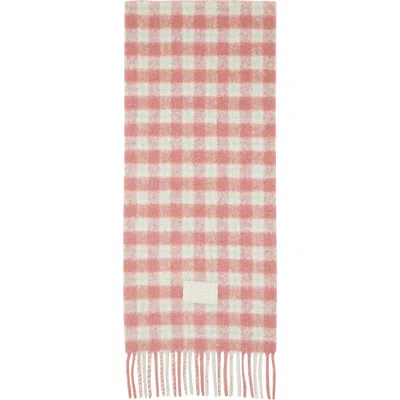 Acne Studios Pink & White Checked Logo Scarf In Cog Pink/blue
