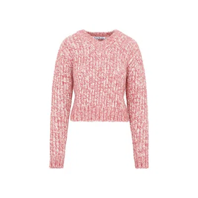 ACNE STUDIOS PINK AND WHITE WOOL V NECK SWEATER
