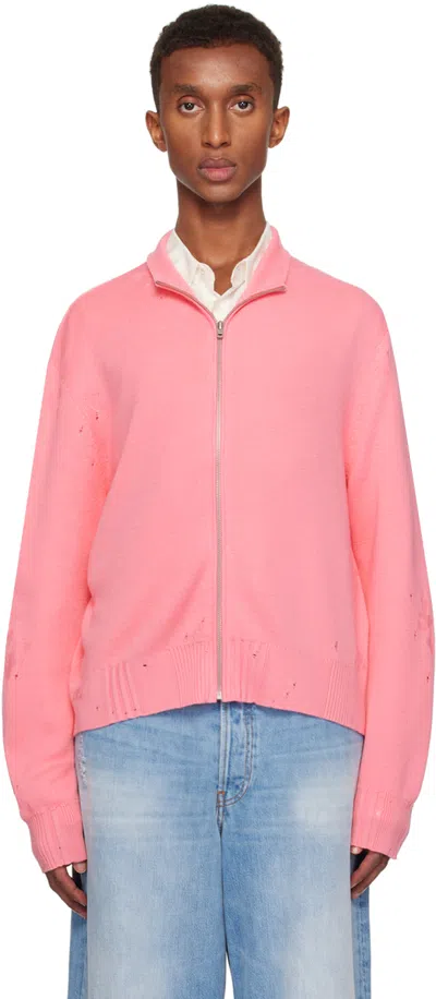 ACNE STUDIOS PINK DISTRESSED ZIP CARDIGAN