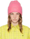 Acne Studios Pink Embellished Face Logo Beanie In Ckq Tango Pink
