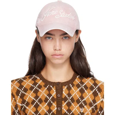 Acne Studios Faded Pink Baseball Cap With Embroidered Logo In Animal Print