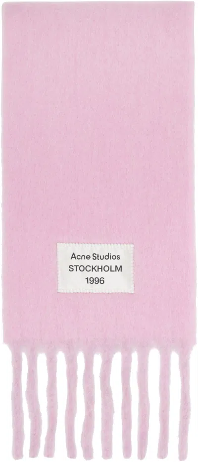 Acne Studios Pink Fringed Logo Label Scarf