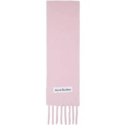 Acne Studios Pink Fringed Logo Scarf In Djs Cotton Candy Pin