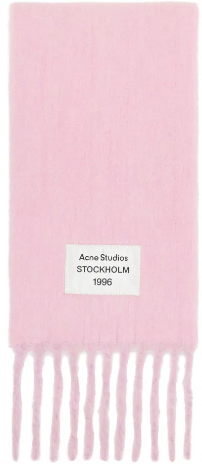 Acne Studios Pink Logo Label Fringed Scarf In An4 Pink/lilac