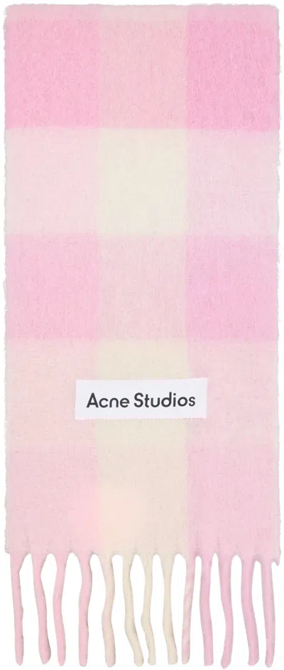 Acne Studios Pink Mohair Checked Scarf In Brown