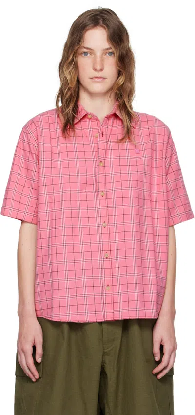 Acne Studios Checked Cotton Shirt In Ckq Tango Pink