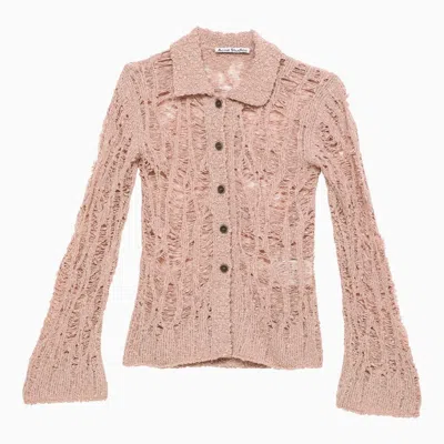 Acne Studios Distressed Open-knit Cotton-blend Cardigan In Pink