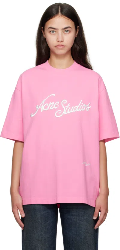 Acne Studios Pink Relaxed Fit Logo T-shirt