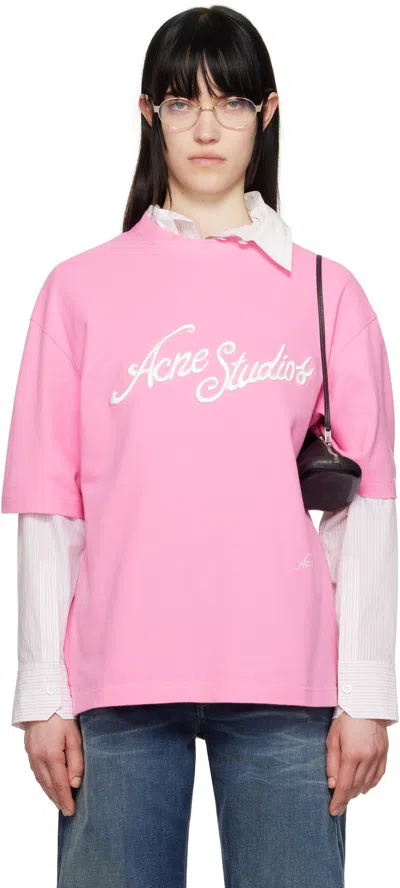 Acne Studios Pink Relaxed Fit Logo T-shirt In Bp5 Bubble Pink